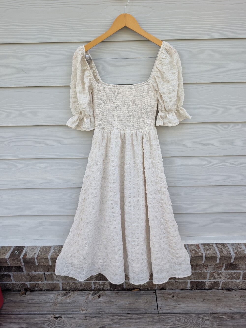 Altar'd State Dress Size S White Creamaxi Princess Cottagecore Lined Puff Sleeve - Picture 8 of 9